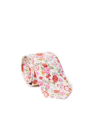 Felipe Floral Print Necktie - Red & Pink