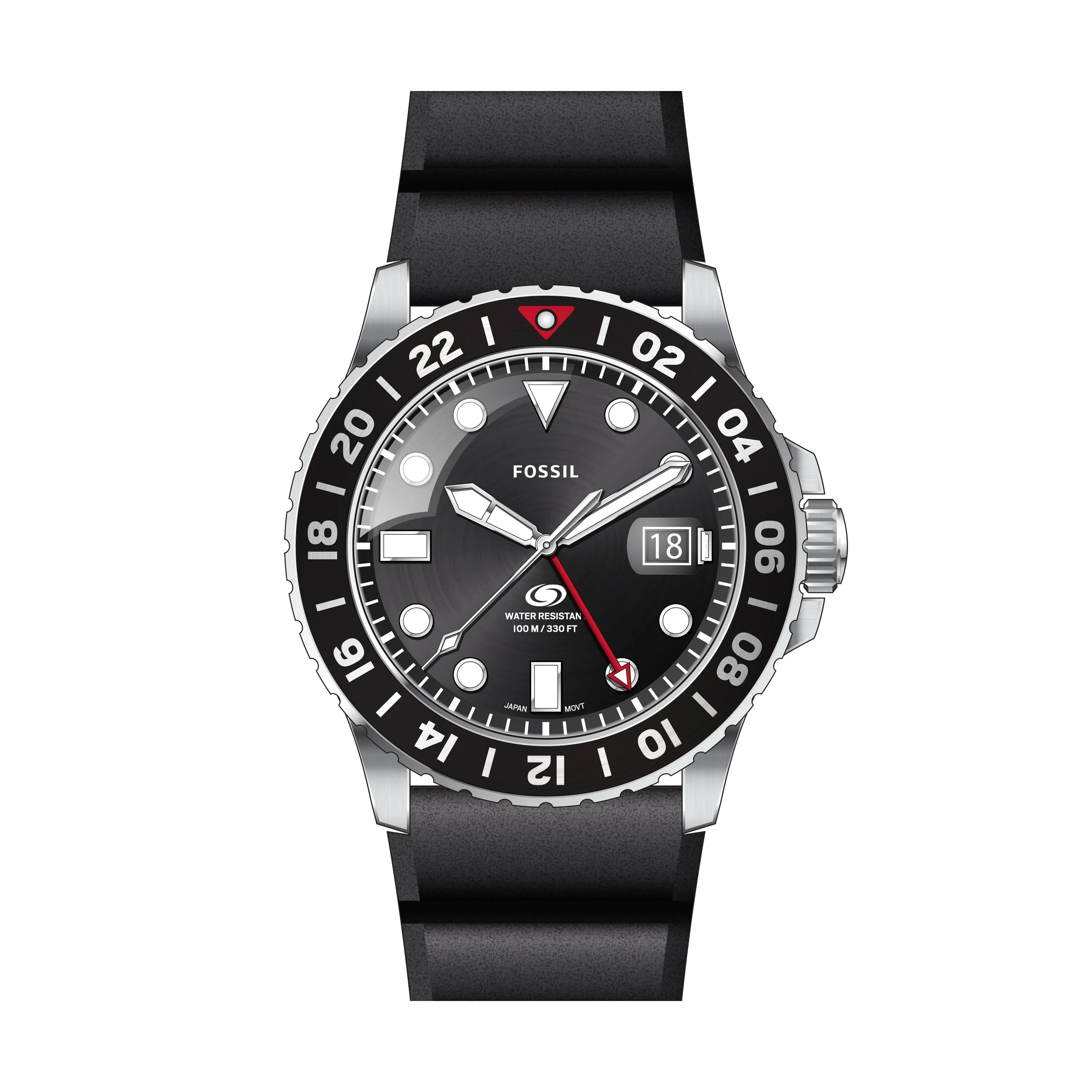 Fossil Blue GMT Black Silicone Watch