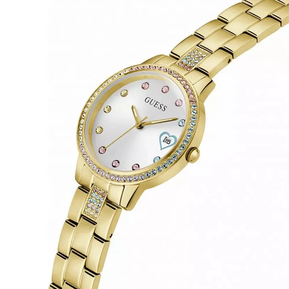 Guess Three of Hearts Gold Tone Stainless Steel Strap Ladies Watch GW0657L2