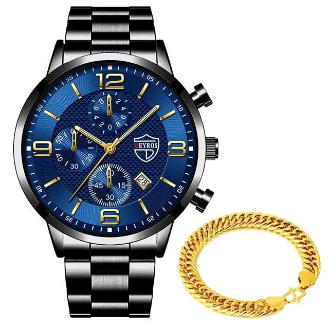 Luxury Mens Gold Bracelet Business Watches Stainless Steel Quartz Watch Male Sports Calendar Luminous Clock relogio masculino