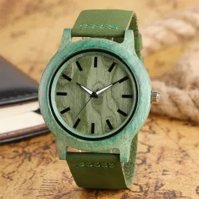 Natural Green Handmade Genuine Leather Bamboo Watch