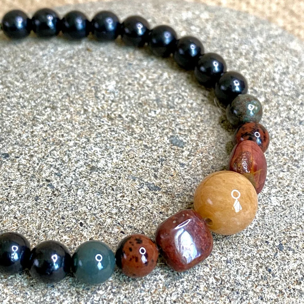 Shungite Bracelet, Kabamby Ocean Jasper, Yellow Aventurine, Red Tiger's Eye