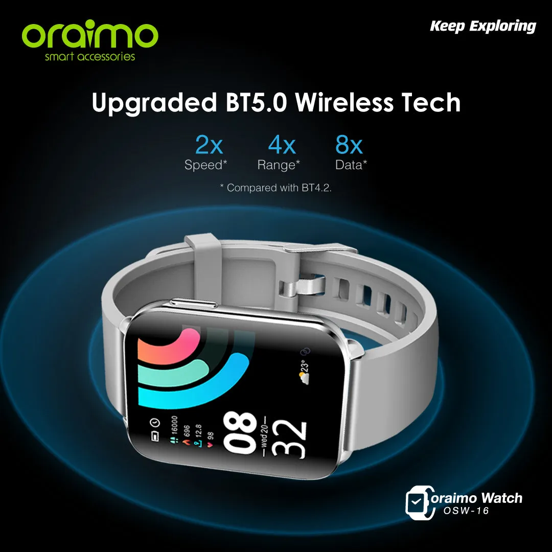 Silver edition oraimo Watch 1.69'' IPS Screen IP68 Waterproof Smart Watch