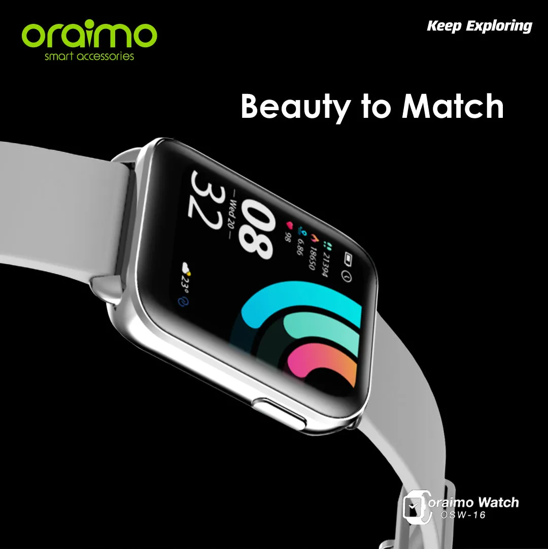 Silver edition oraimo Watch 1.69'' IPS Screen IP68 Waterproof Smart Watch