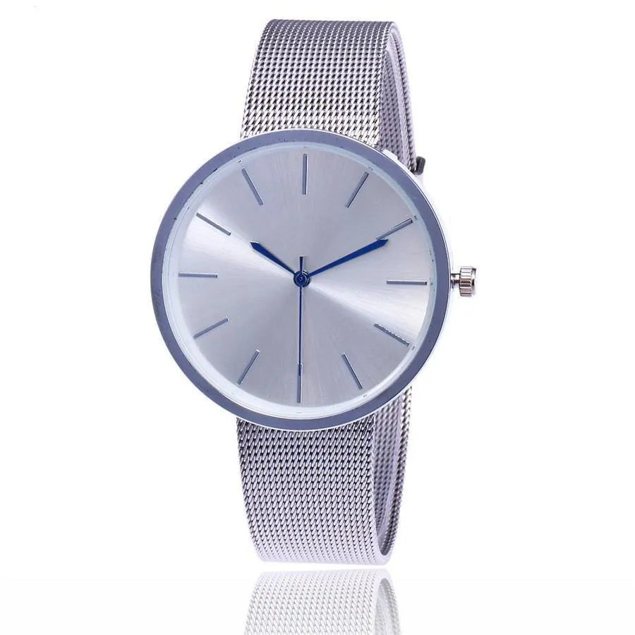 SILVER PLAIN MESH BAND WOMENS QUARTZ WRIST WATCH