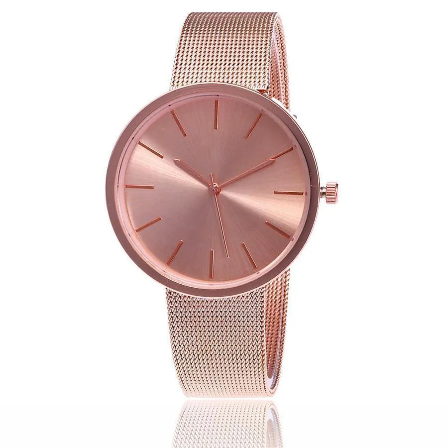 SILVER PLAIN MESH BAND WOMENS QUARTZ WRIST WATCH