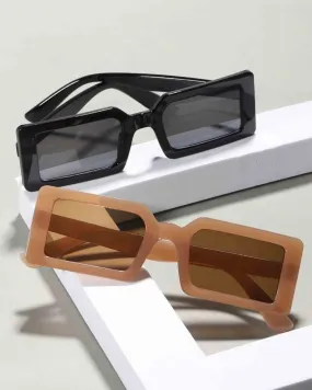 Square frame fashion glasses in matte brown