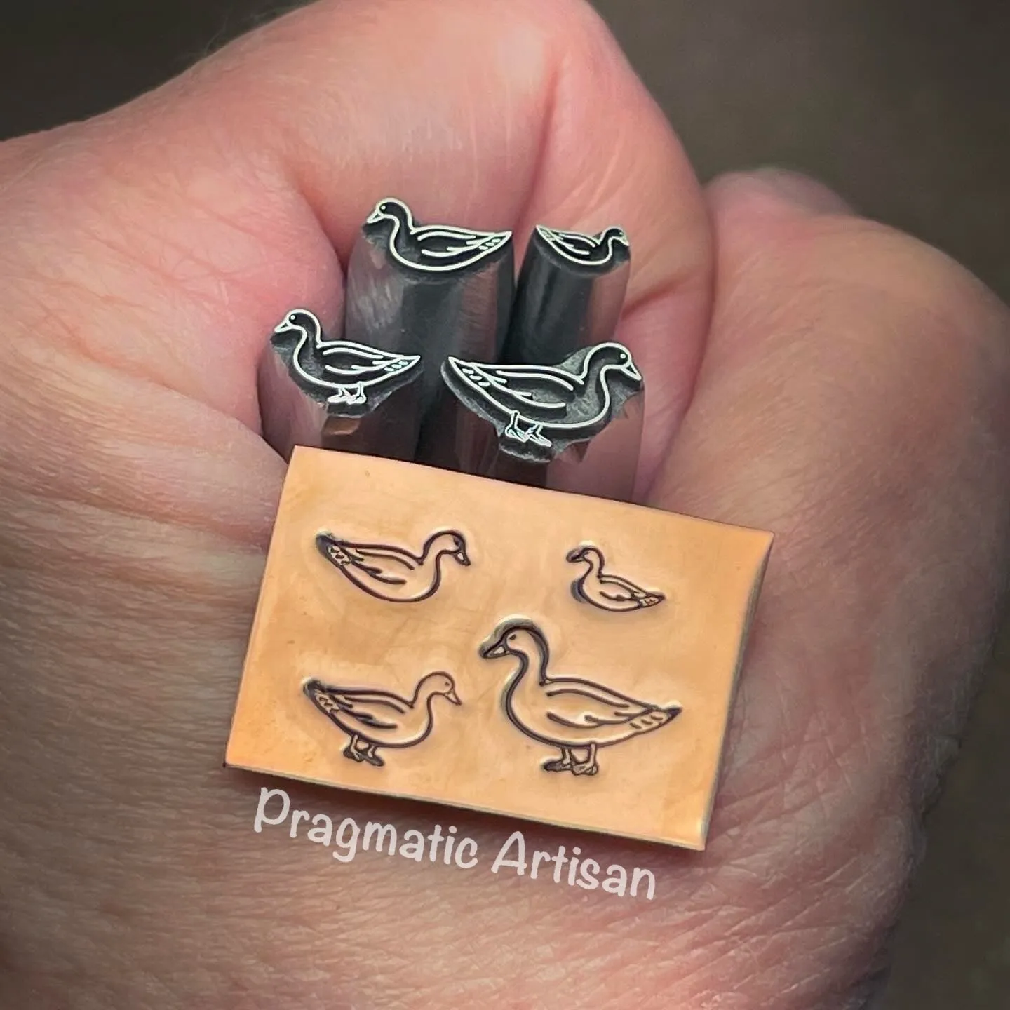 Waddling and Swimming Ducks! Metal Hand Stamp.