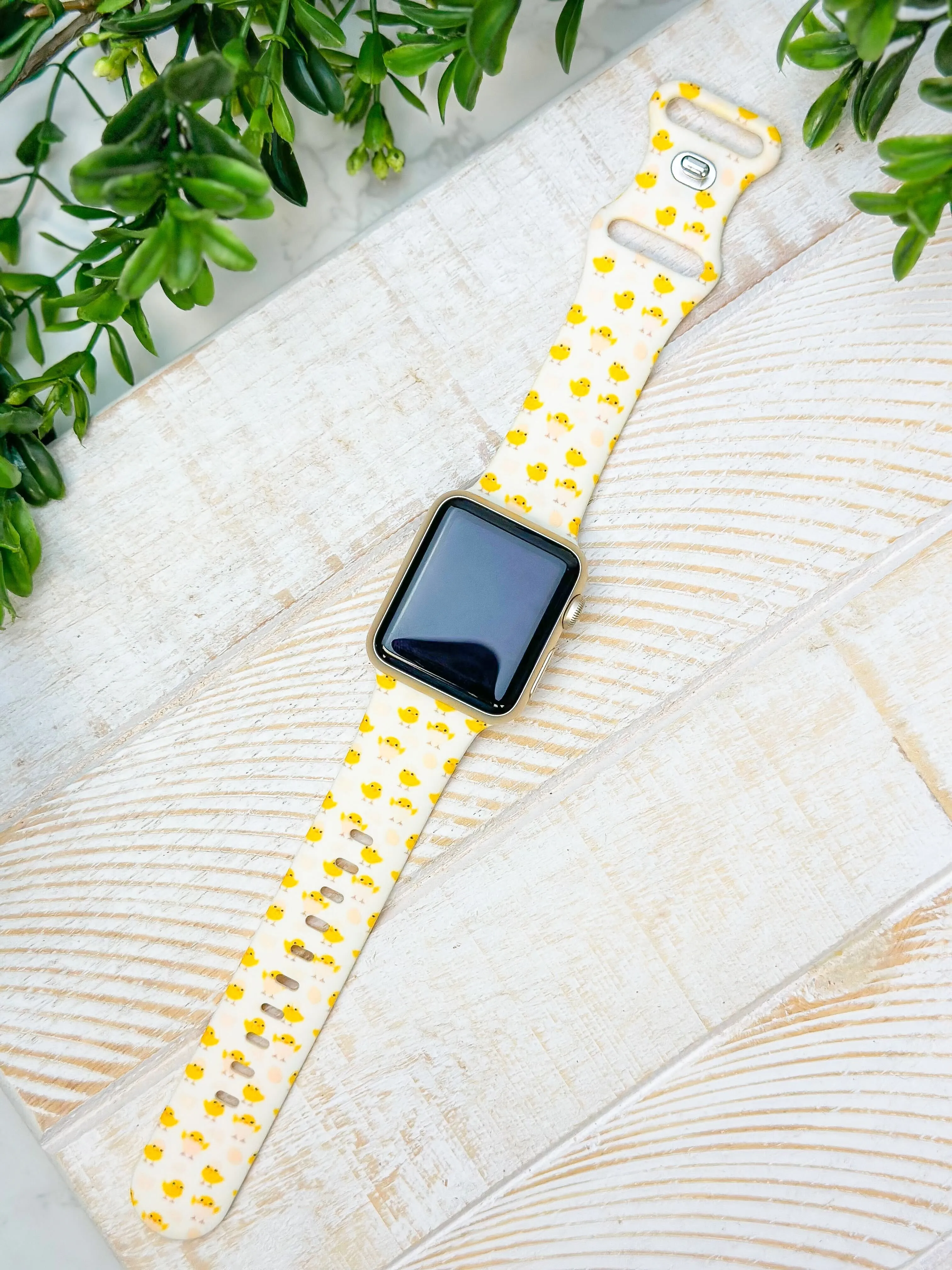 Yellow Chick Printed Silicone Smart Watch Band - One Size